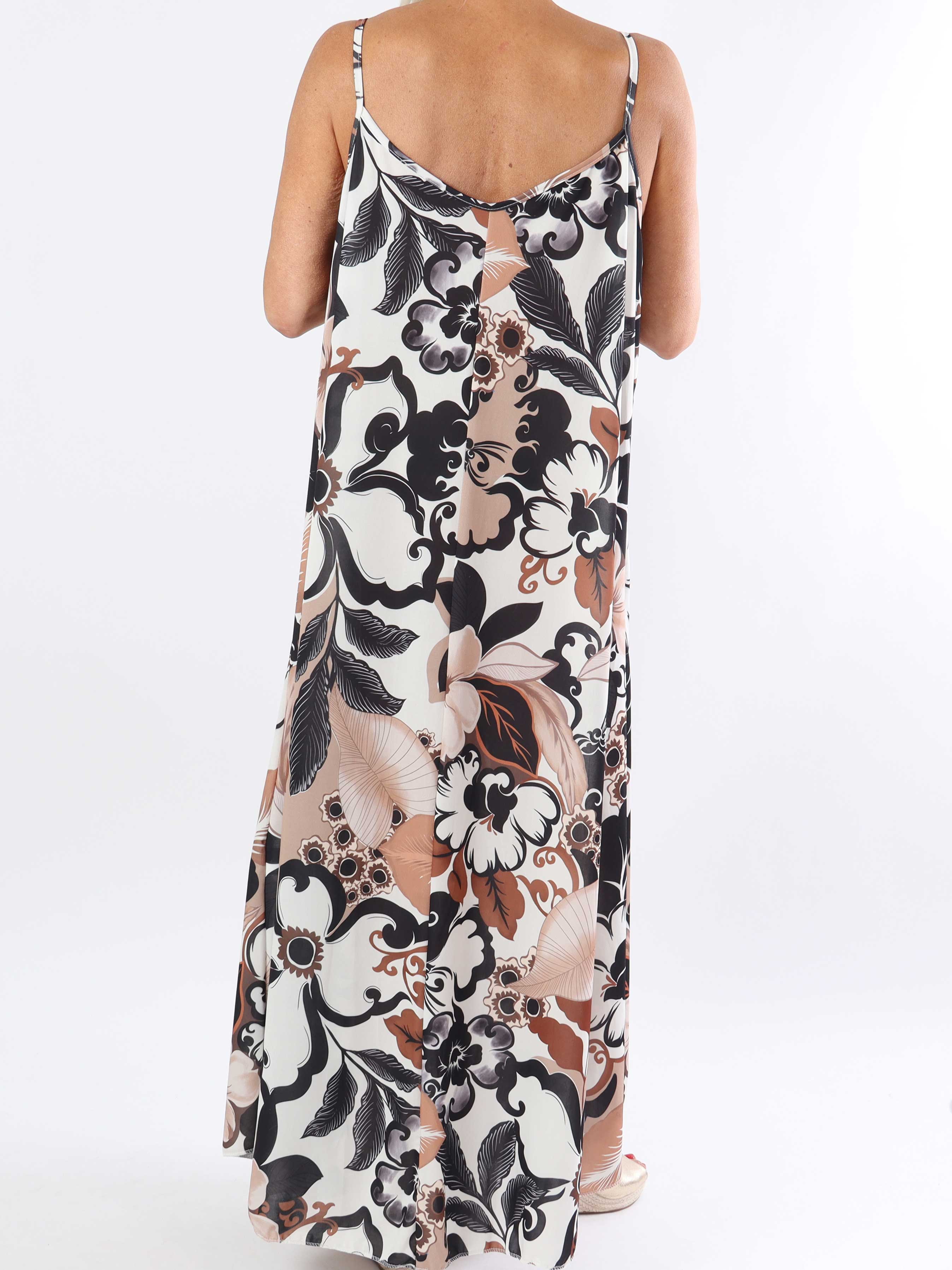 Maija - Plus size stropkjole i elastisk stof med blomster